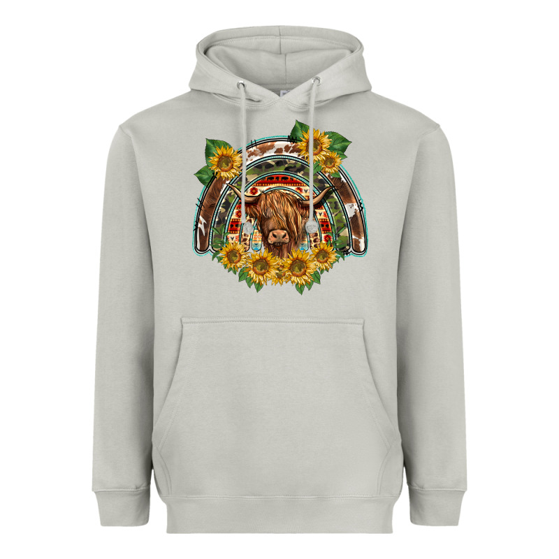 Scottish Calf Sunflowers Rainbow Heavyweight Hoodie by BarkalooDesign | Teevron
