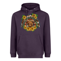 Plum scottish calf sunflowers rainbow Heavyweight Hoodie - BarkalooDesign