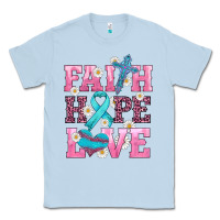 Dusty Blue faith hope love  cross and ribbon Classic Tee - HRA Design Shop