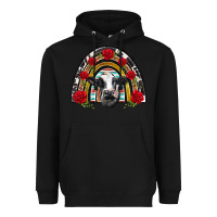 Black black and white baby cow floral rose rainbow Heavyweight Hoodie - BarkalooDesign