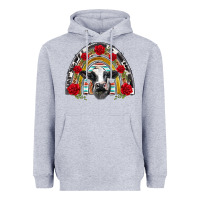Heather Grey black and white baby cow floral rose rainbow Heavyweight Hoodie - BarkalooDesign