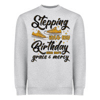 Heather Grey stepping into my birthday with god s grace and mer Heavyweight Sweatshirt - MaliasSmallBusiness