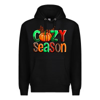 Black cozy season with fall colors palette and pumpkin Premium Hoodie - AdoDesignShop