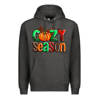 Charcoal Heather cozy season with fall colors palette and pumpkin Premium Hoodie - AdoDesignShop