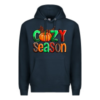 Navy cozy season with fall colors palette and pumpkin Premium Hoodie - AdoDesignShop