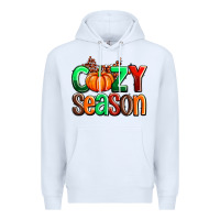 White cozy season with fall colors palette and pumpkin Premium Hoodie - AdoDesignShop
