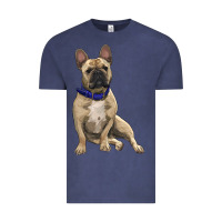 Vintage Denim French bulldog with royal blue Vintage Tee - RanaPortraitStore