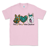 Bubblegum Pink peace love white Sepherd Classic Tee - BarkalooDesign