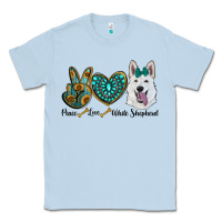 Dusty Blue peace love white Sepherd Classic Tee - BarkalooDesign