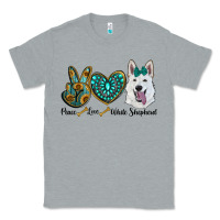 Heather Grey peace love white Sepherd Classic Tee - BarkalooDesign