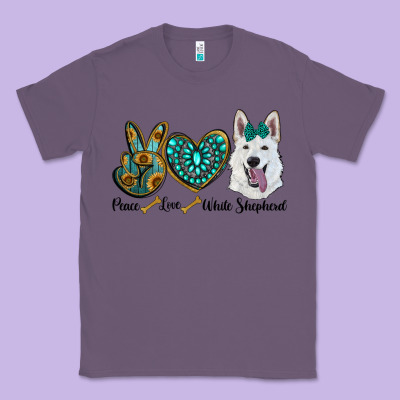 Peace Love White Sepherd Classic Tee Designed By Barkaloodesign
