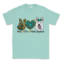 Seafoam peace love white Sepherd Classic Tee - BarkalooDesign