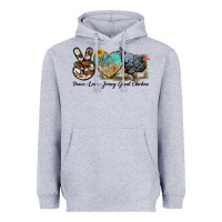 Heather Grey Peace Love Jersey Giant Chicken Heavyweight Hoodie - LillyAllenDesigns