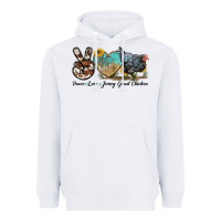 White Peace Love Jersey Giant Chicken Heavyweight Hoodie - LillyAllenDesigns