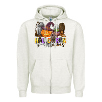 Oatmeal Heather halloween vibes Zipper Hoodie - AdoDesignShop