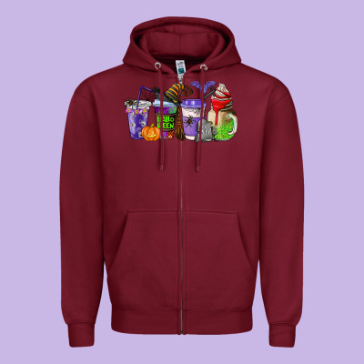 Halloween Coffee Cups Zipper Hoodie Designed By Adodesignshop