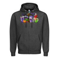 Charcoal Heather halloween coffee cups Zipper Hoodie - AdoDesignShop