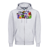 Heather Grey halloween coffee cups Zipper Hoodie - AdoDesignShop