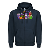 Navy halloween coffee cups Zipper Hoodie - AdoDesignShop