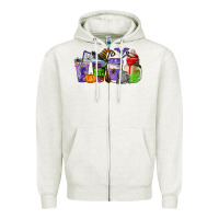Oatmeal Heather halloween coffee cups Zipper Hoodie - AdoDesignShop