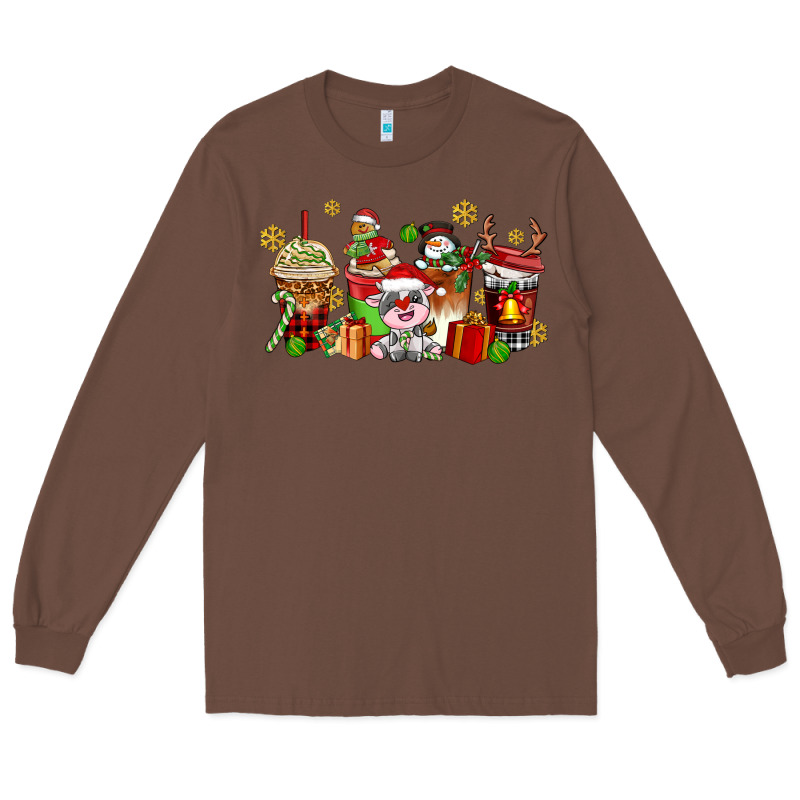 Christmas Cow Coffee Cups Long Sleeve Tee by AdoDesignShop | Teevron