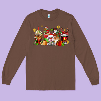 Christmas Cow Coffee Cups Long Sleeve Tee Designed By Adodesignshop