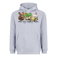 Heather Grey Peace Love Leghorn Chicken Heavyweight Hoodie - LillyAllenDesigns