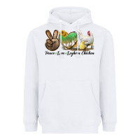 White Peace Love Leghorn Chicken Heavyweight Hoodie - LillyAllenDesigns