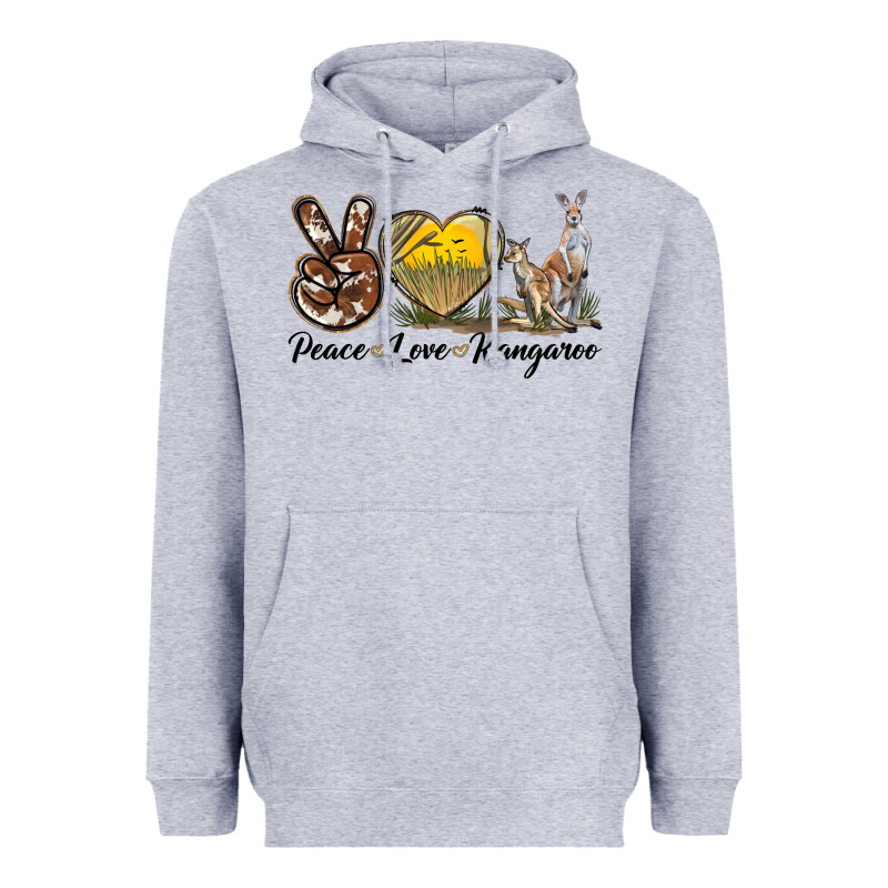 Peace Love Kangaroo Heavyweight Hoodie by LillyAllenDesigns | Teevron