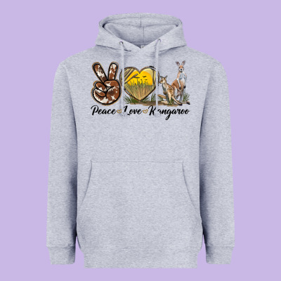 Peace Love Kangaroo Heavyweight Hoodie Designed By Lillyallendesigns