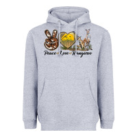 Heather Grey Peace Love Kangaroo Heavyweight Hoodie - LillyAllenDesigns