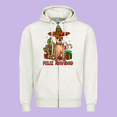 Chihuahua Feliz Navidad Zipper Hoodie Designed By Jahusdesignshop