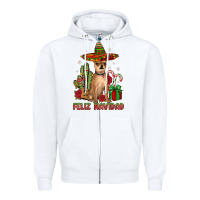 White Chihuahua feliz navidad Zipper Hoodie - JahusDesignShop