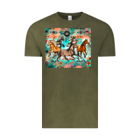 Vintage Olive western running horses Vintage Tee - Zillion Design Studio