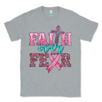 Heather Grey faith over fear with cross and ribbon Classic Tee - HRA Design Shop