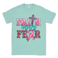 Seafoam faith over fear with cross and ribbon Classic Tee - HRA Design Shop