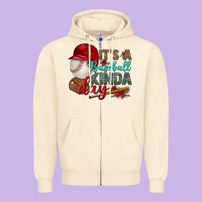 It's A Baseball Kinda Day Zipper Hoodie Designed By Bundleandbundleshop