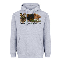 Heather Grey Peace Love Wild Cat Head Heavyweight Hoodie - LillyAllenDesigns