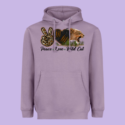 Peace Love Wild Cat Head Heavyweight Hoodie Designed By Lillyallendesigns