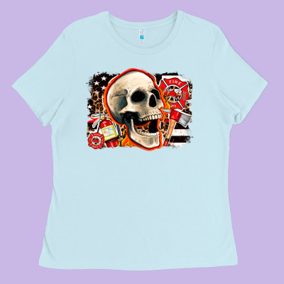 Firefighter Skull Ladies Tee Designed By Adodesignshop