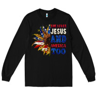 Black She loves Jesus and America too 4th of july Long Sleeve Tee - CowGirlArtShop