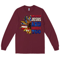 Burgundy She loves Jesus and America too 4th of july Long Sleeve Tee - CowGirlArtShop