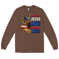 Chestnut She loves Jesus and America too 4th of july Long Sleeve Tee - CowGirlArtShop