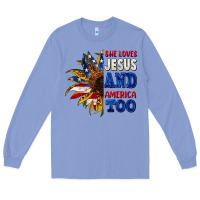 Colony Blue She loves Jesus and America too 4th of july Long Sleeve Tee - CowGirlArtShop