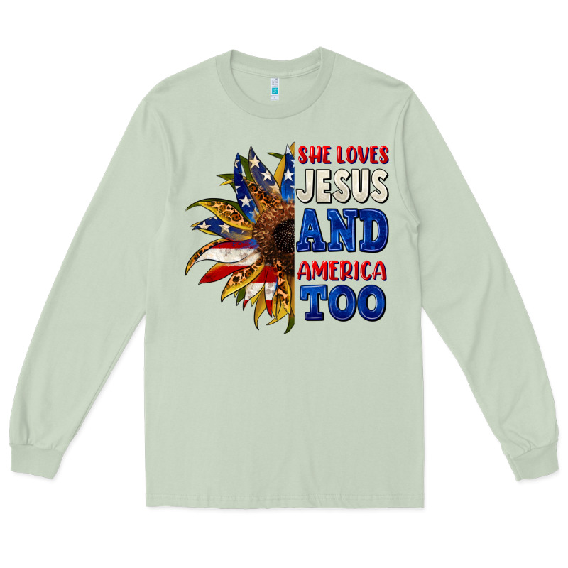 She Loves Jesus And America Too 4th Of July Long Sleeve Tee by CowGirlArtShop | Teevron