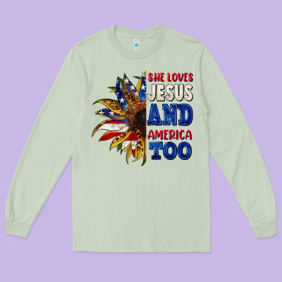 She Loves Jesus And America Too 4th Of July Long Sleeve Tee Designed By Cowgirlartshop