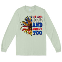Matcha She loves Jesus and America too 4th of july Long Sleeve Tee - CowGirlArtShop