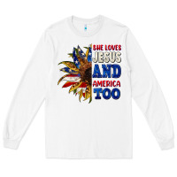White She loves Jesus and America too 4th of july Long Sleeve Tee - CowGirlArtShop
