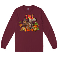 Burgundy Fall Vibes Squirrel Long Sleeve Tee - CowhideDigitalArt