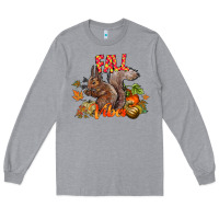 Heather Grey Fall Vibes Squirrel Long Sleeve Tee - CowhideDigitalArt